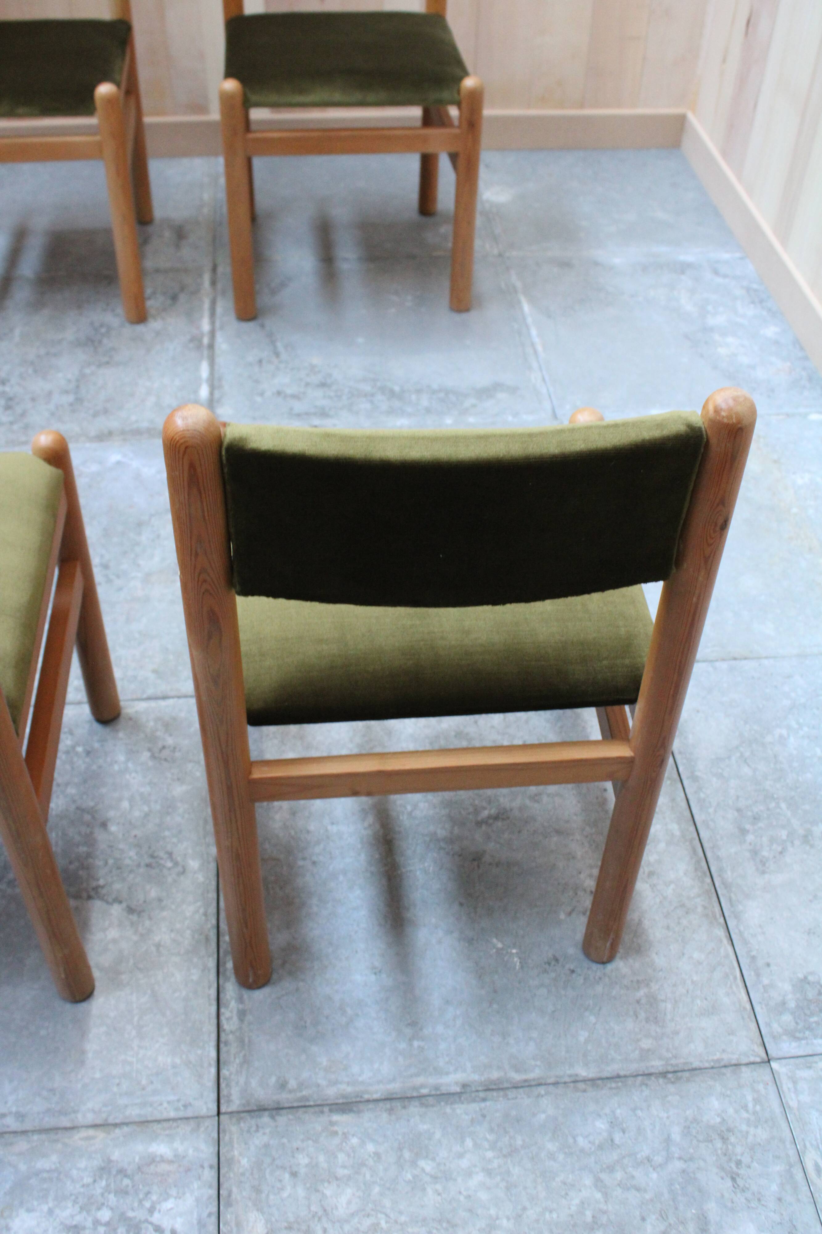 Vintage pine & velvet chairs