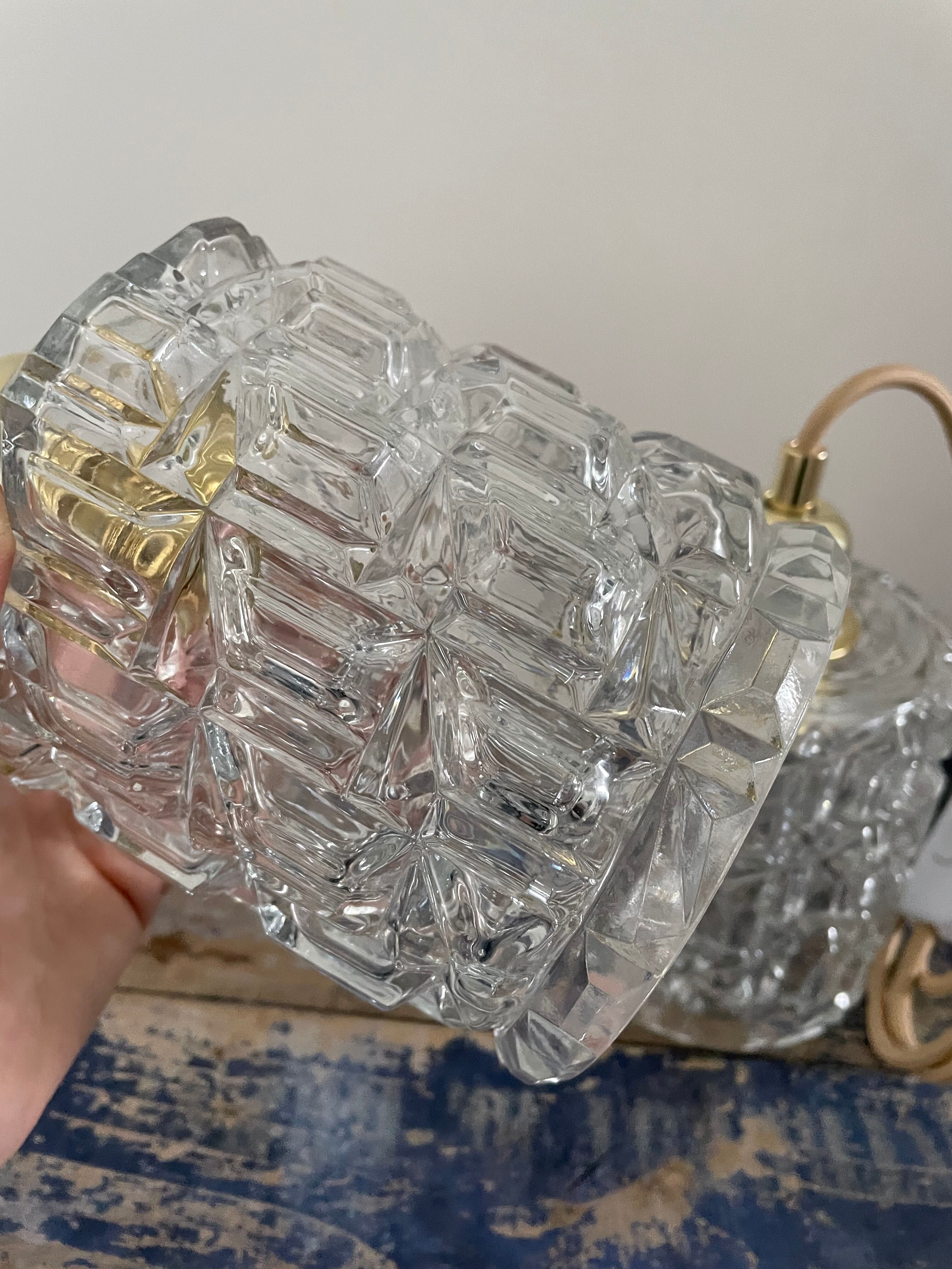 Set of two vintage electric chiseled glass walking lamps
