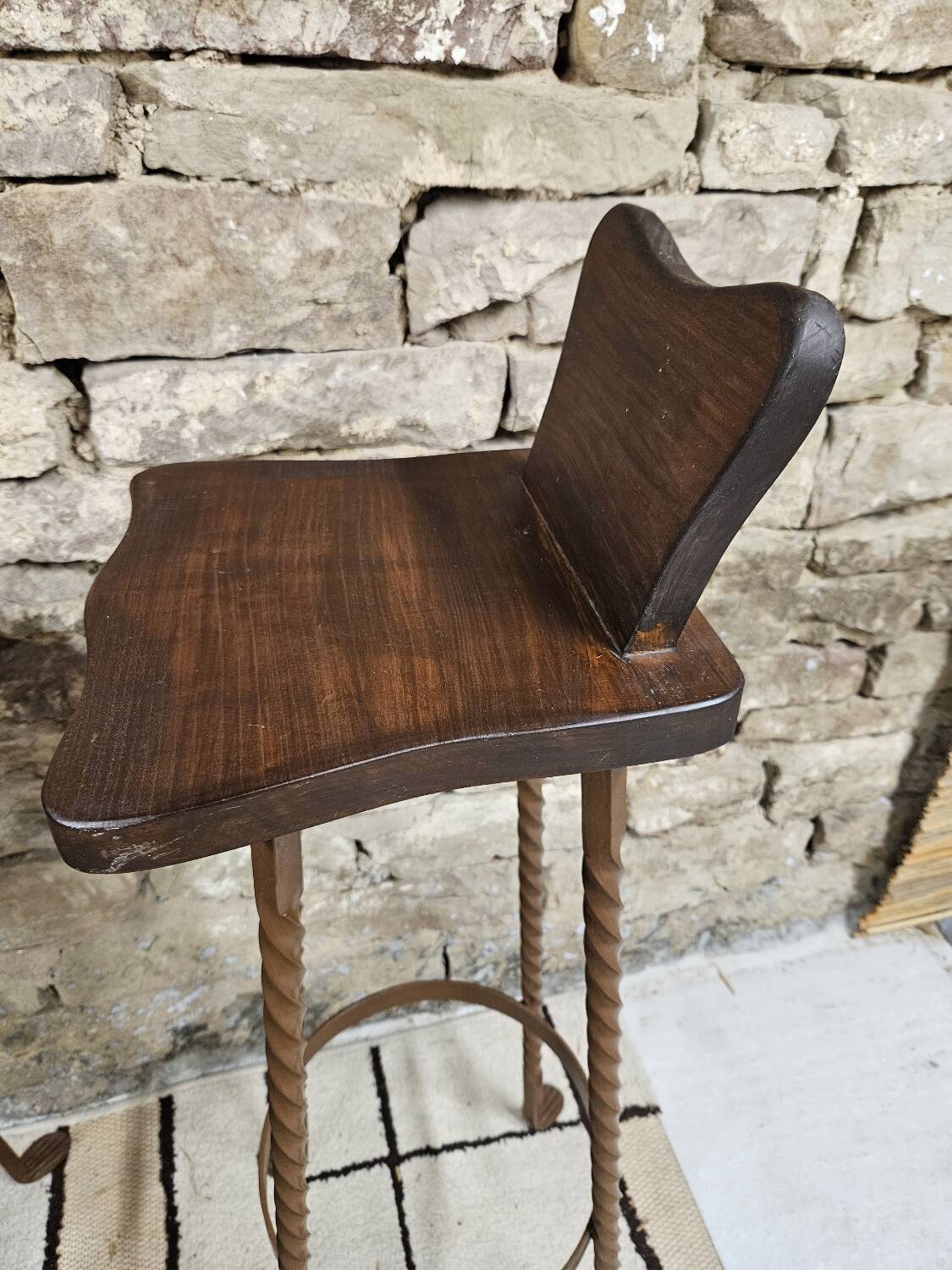 Set of 8 brutalist wrought iron bar stools 1970"