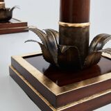 Maison Jansen style pair of bronze mahogany palm tree lamps 1960s