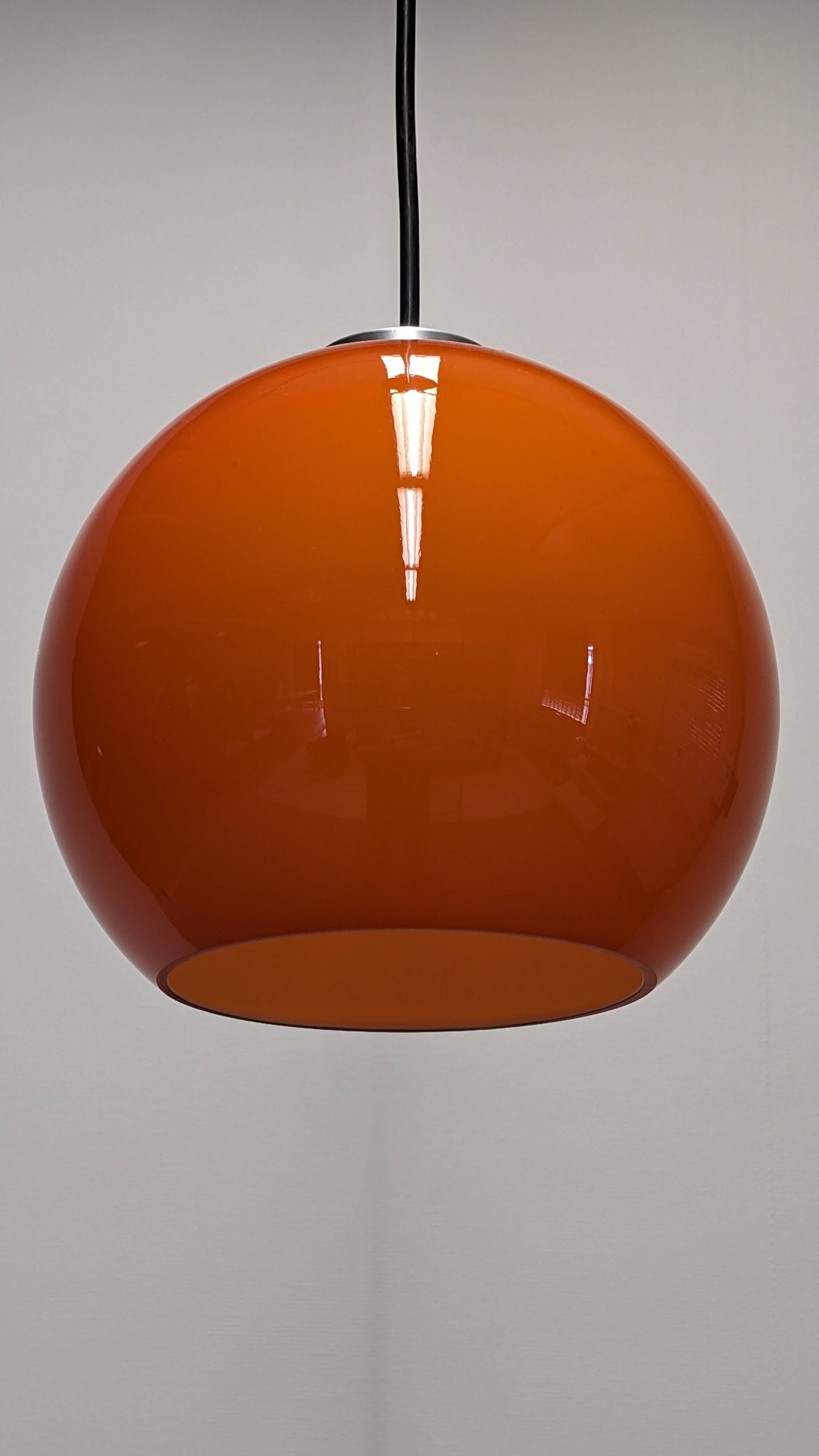 Orange opaline ball pendant light, 60s/70s