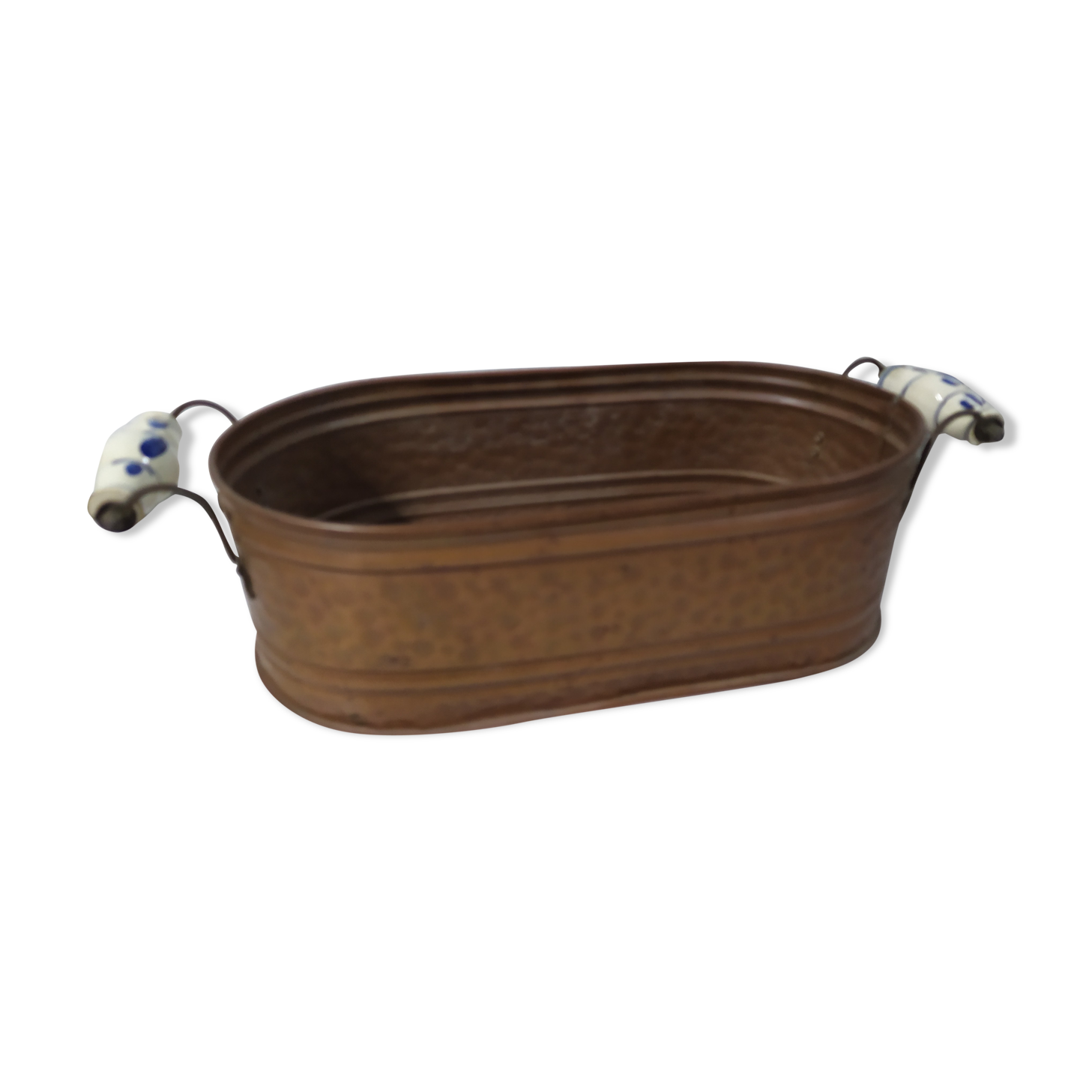 Copper planter with porcelain handles