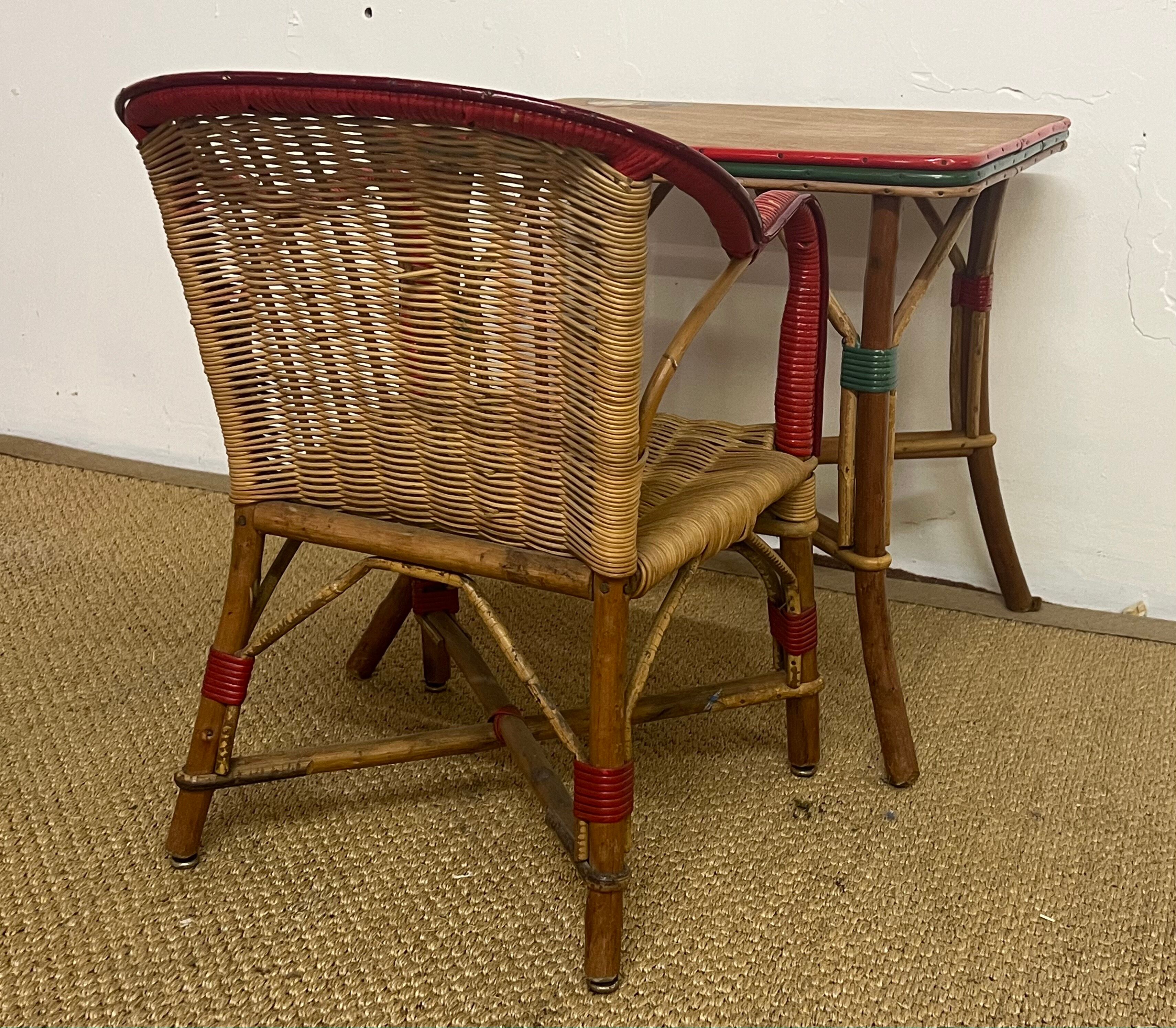 Ensemble table et fauteuil en rotin enfants