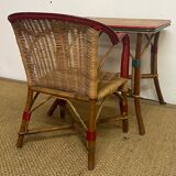 Rattan table and armchair set for children