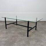 50s coffee table, glass and black metal