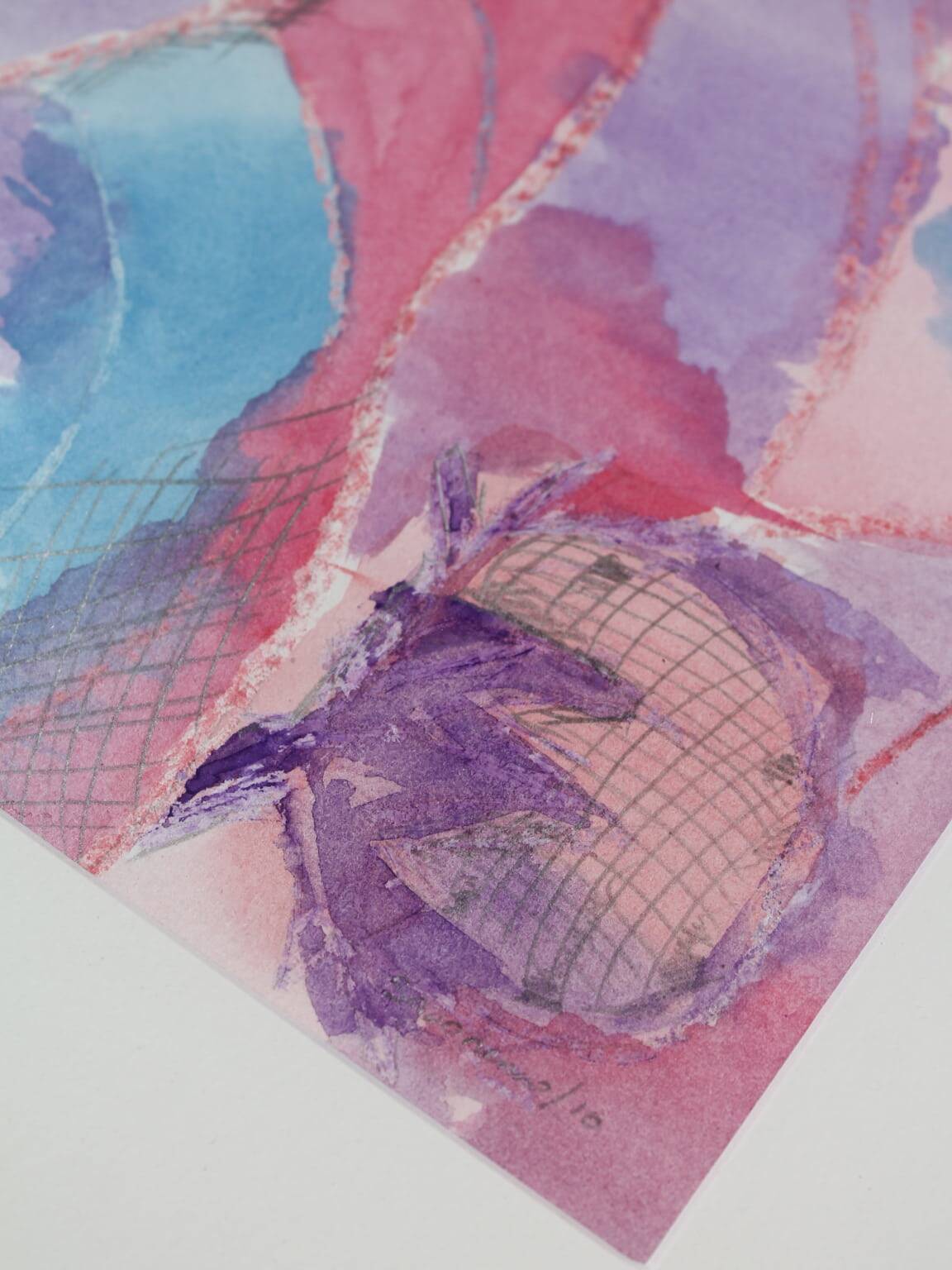 Nature morte abstraite #2, 32x32cm, Aquarelle, Pastel, Crayon