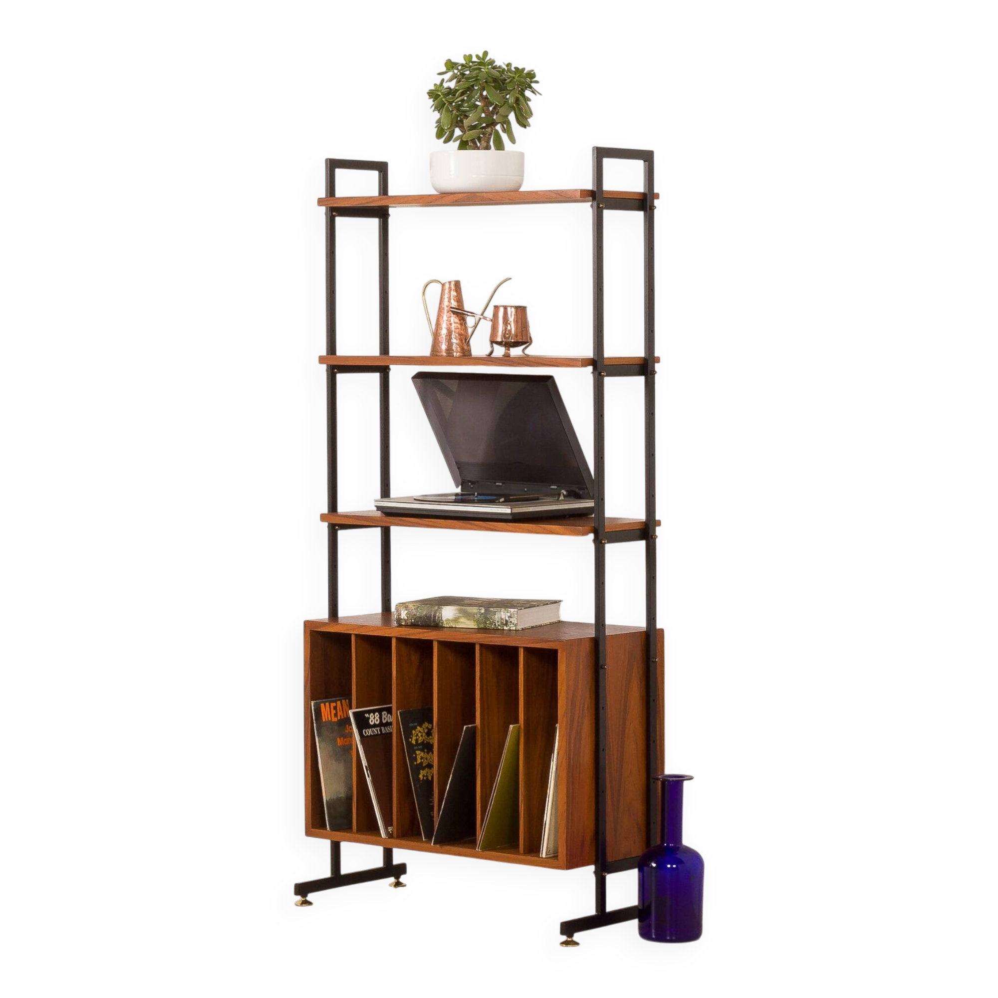 Mid-century free standing vinyl records wall unit, Italy 1970s.