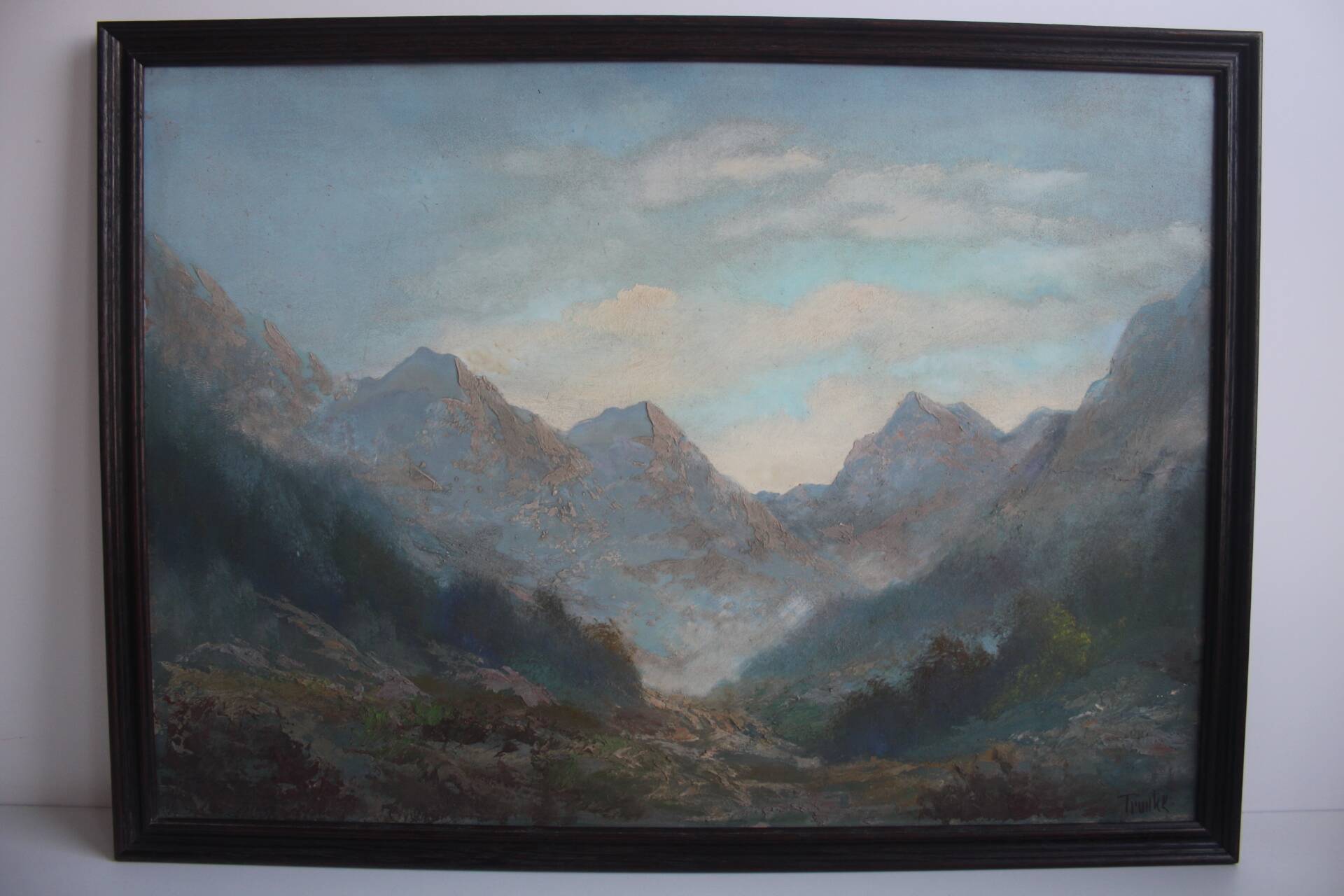 Hand painted painting, oil on fiberboard, signed, Czechoslovakia, 1960's.