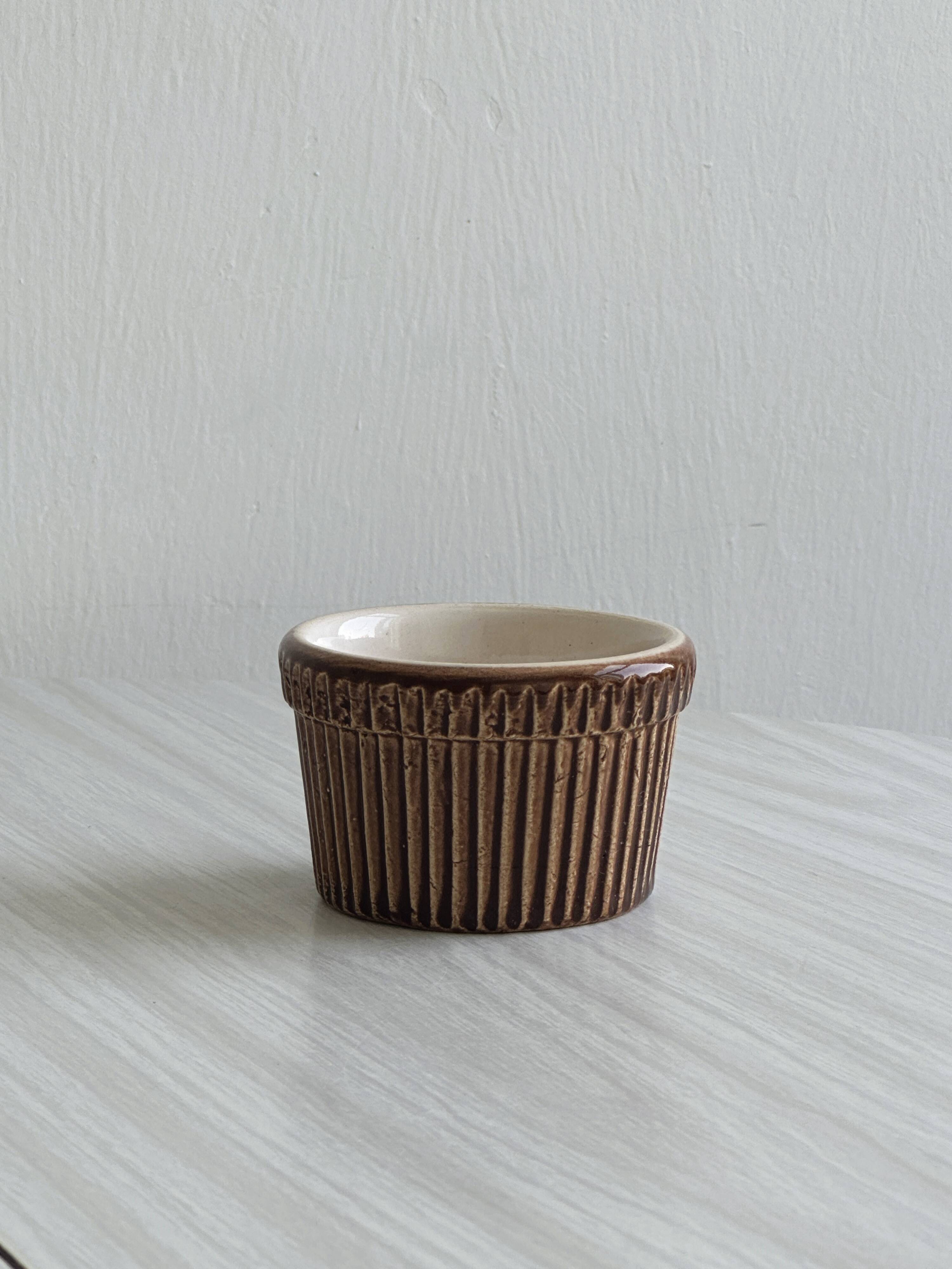8 antique ceramic ramekins, brown finish