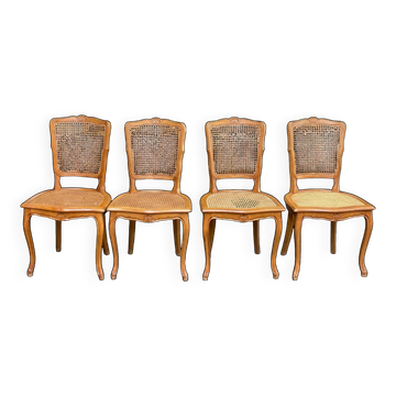 4 chaises à manger Louis XV bois massif clair cannées