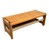Scandinavian pine bench with canvas storage, 1970s