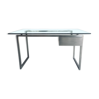 Brushed aluminium desk and Patrice Maffei glass for Kappa - 1970