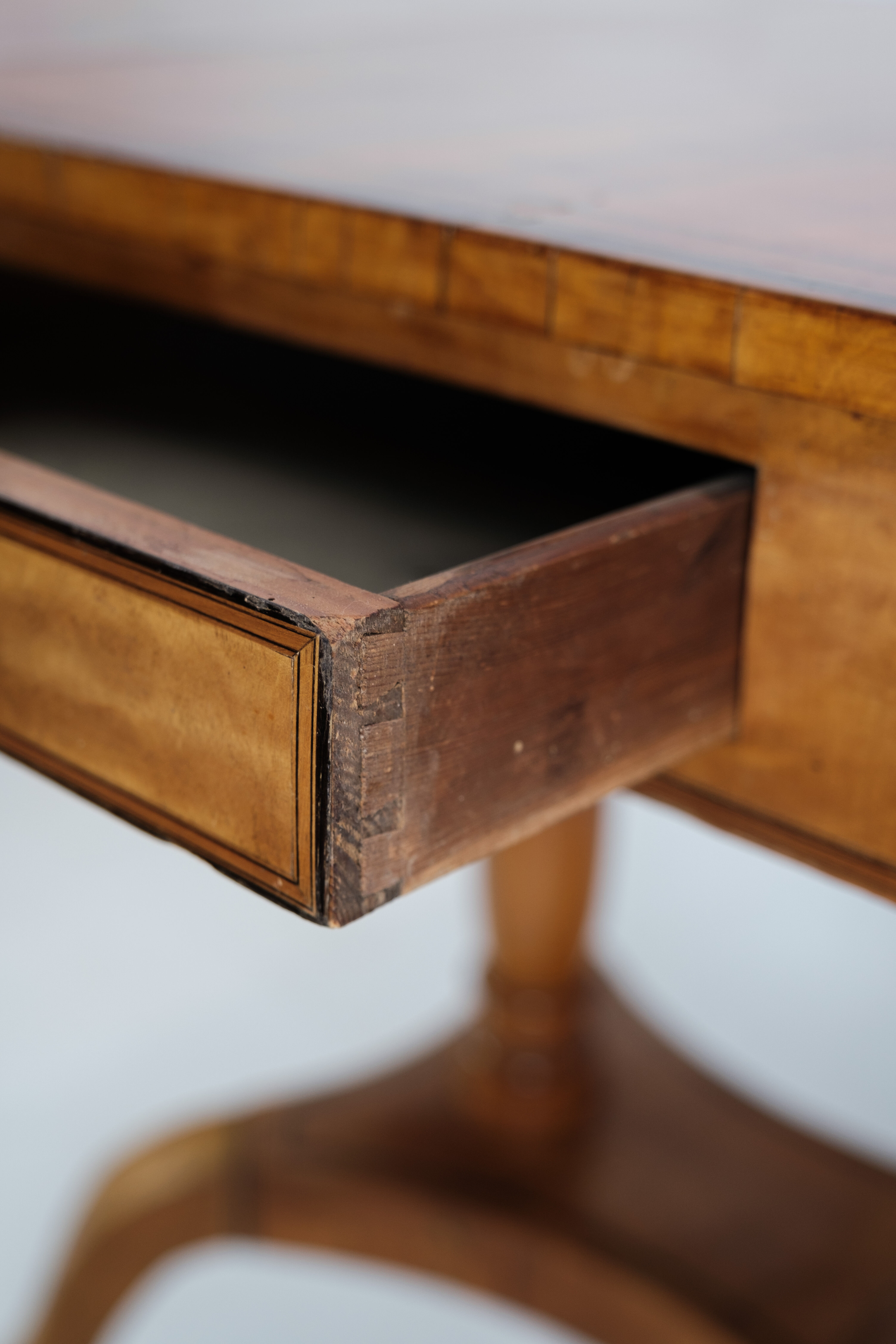 Antique Empire Table with Flaps and Marquetry in Birch Wood from 1840s