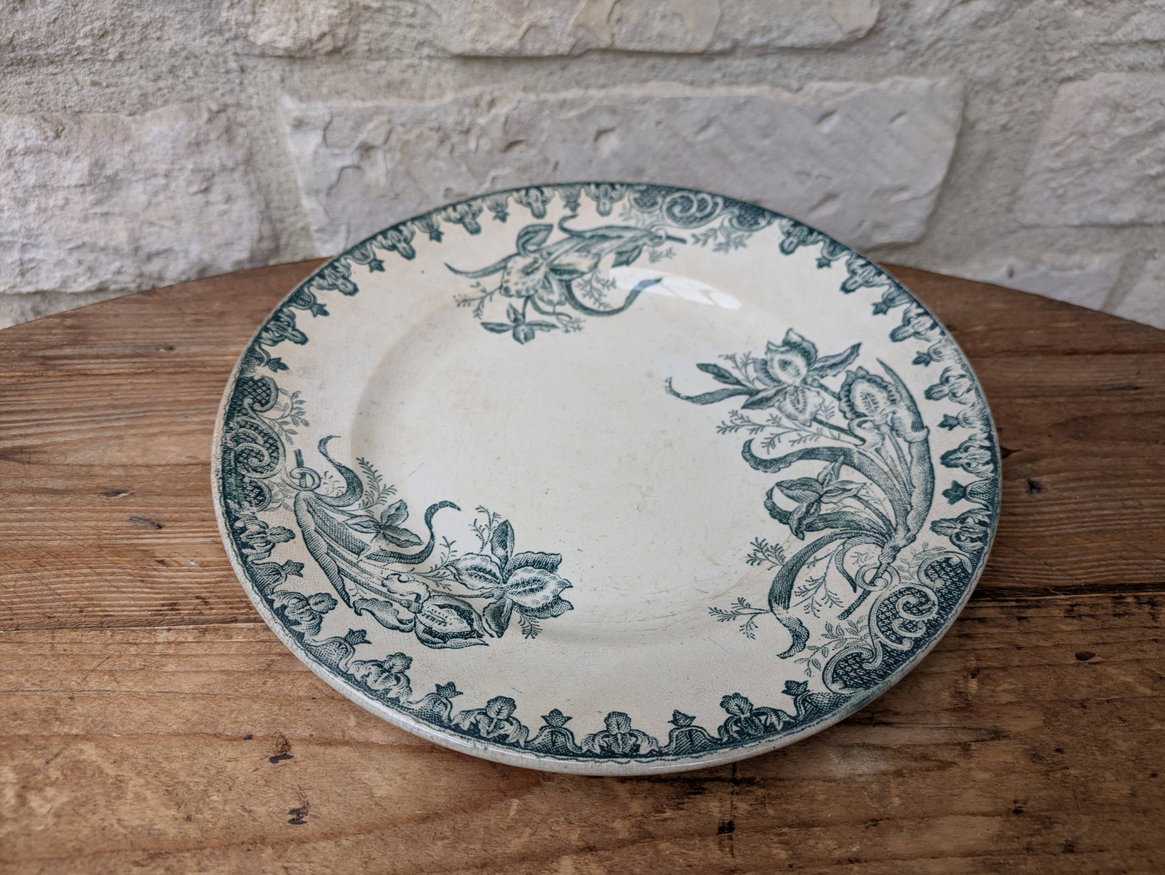 Old ceramic plate Terre de Fer Ste Amandinoise model Iris