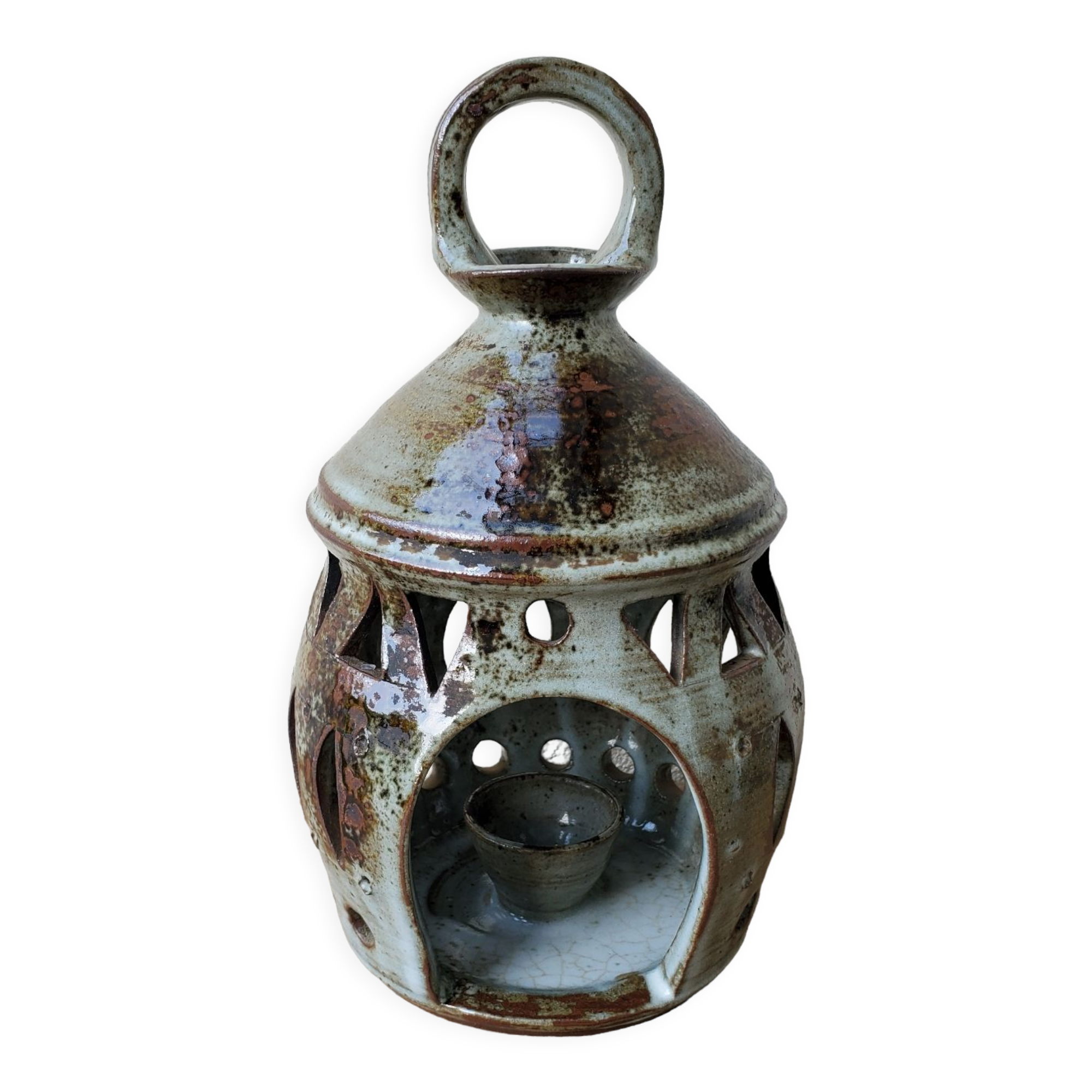 Signed sandstone lantern candle holder