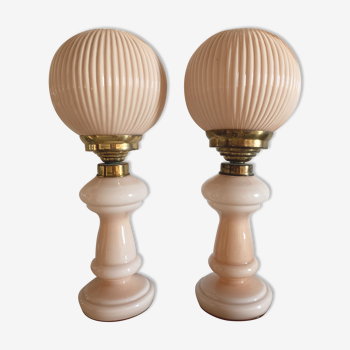 Pair of pink opaline lamps
