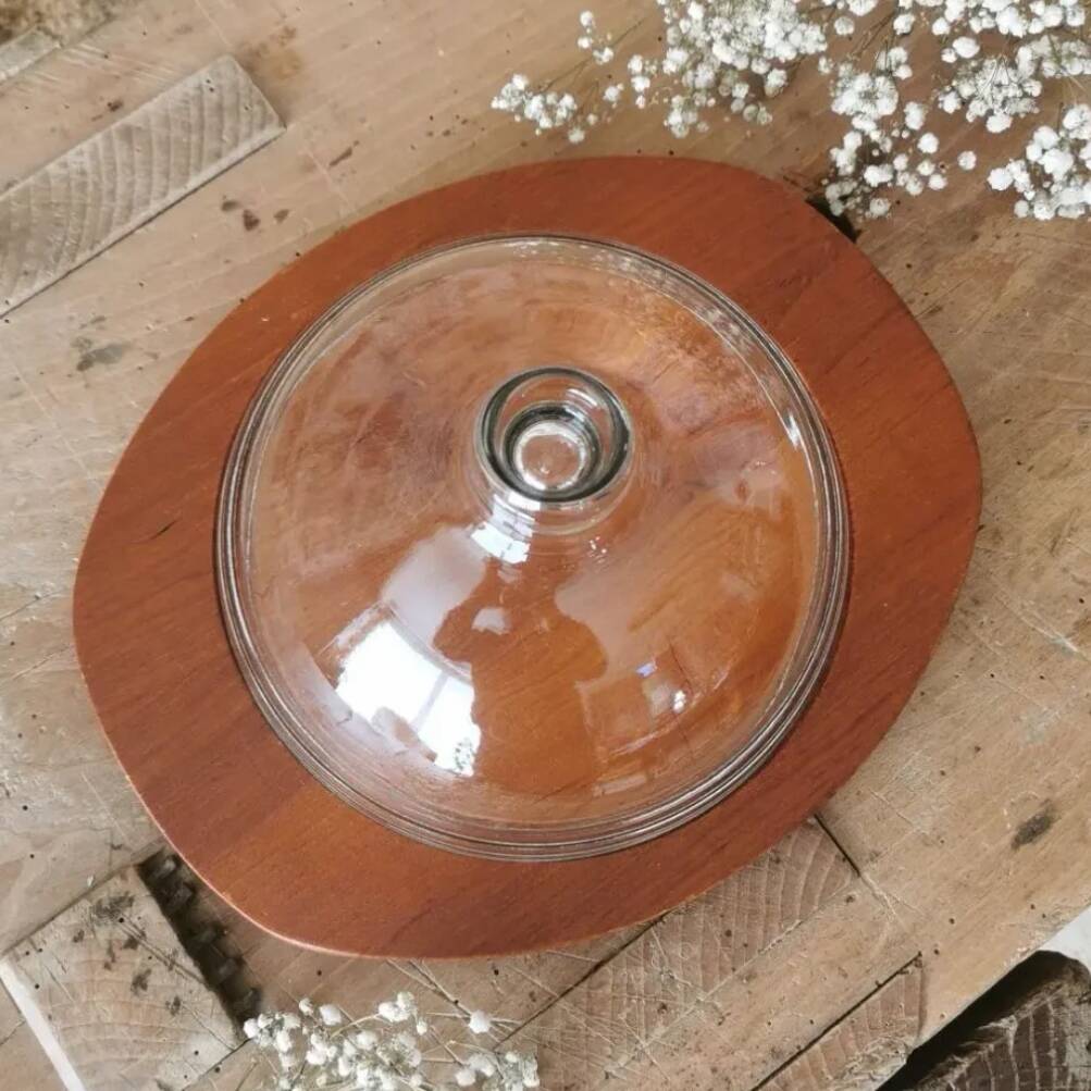 Vintage Cheese Dome, wooden platter 1960