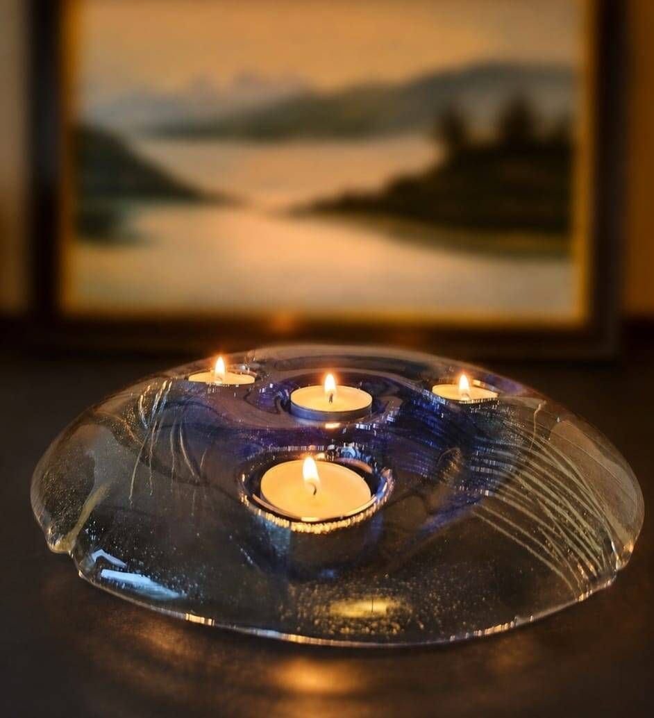 Rare Vintage Finnish Art Glass Tealight Candle Holder – Handmade Finland, 1