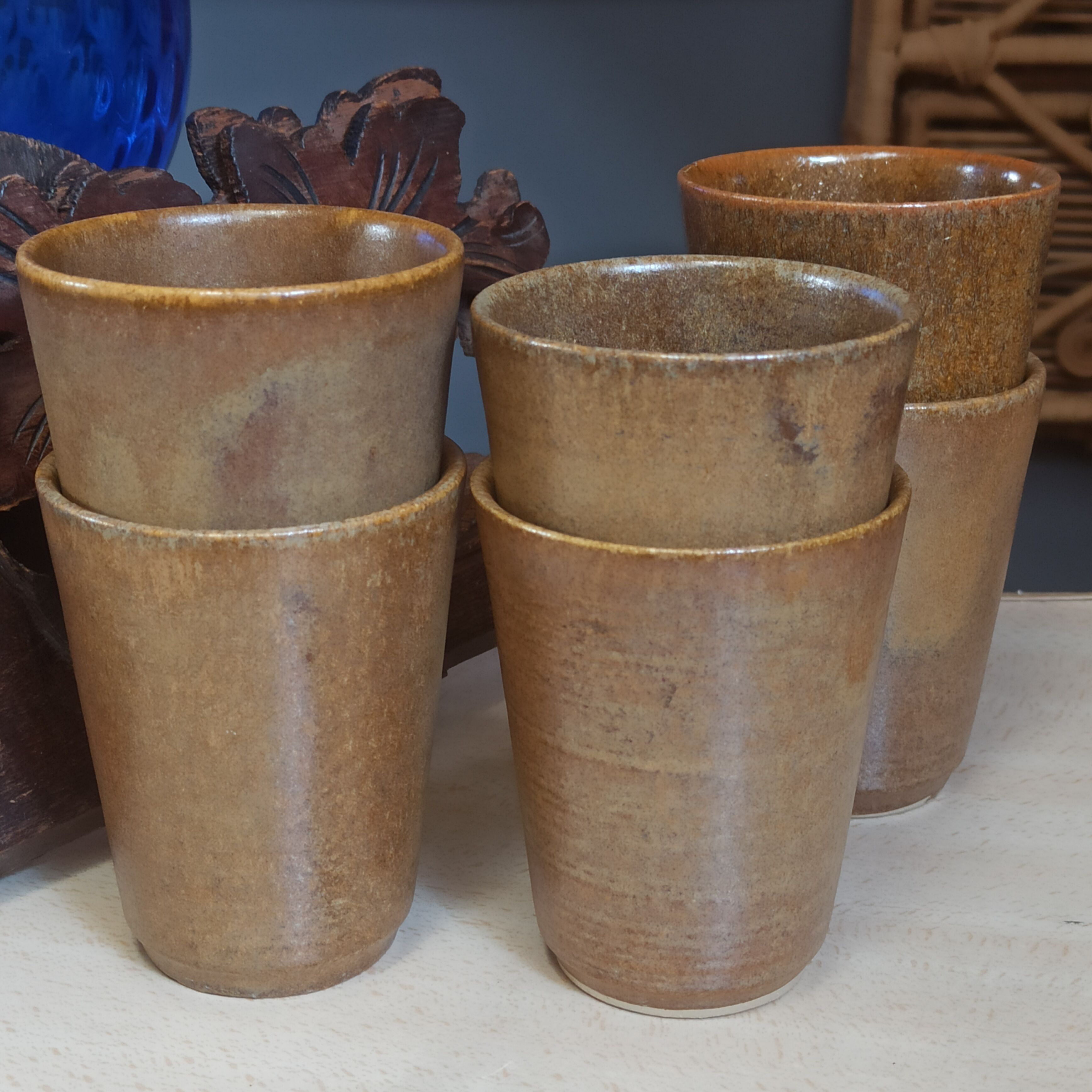 6 Cups cups in vintage Digoin sandstone