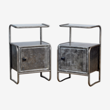 Set polished Iron Nightstand, 1950s