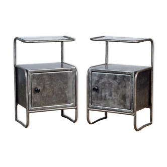 Set polished Iron Nightstand, 1950s