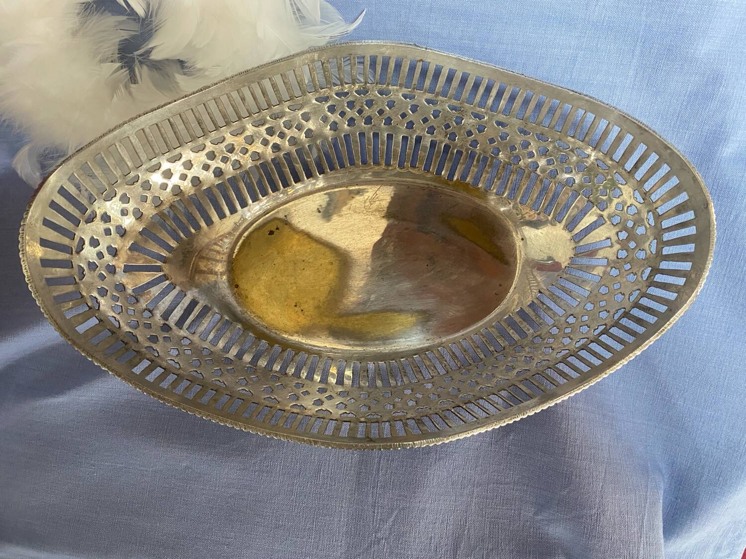 Large antique silver-plated metal bread basket