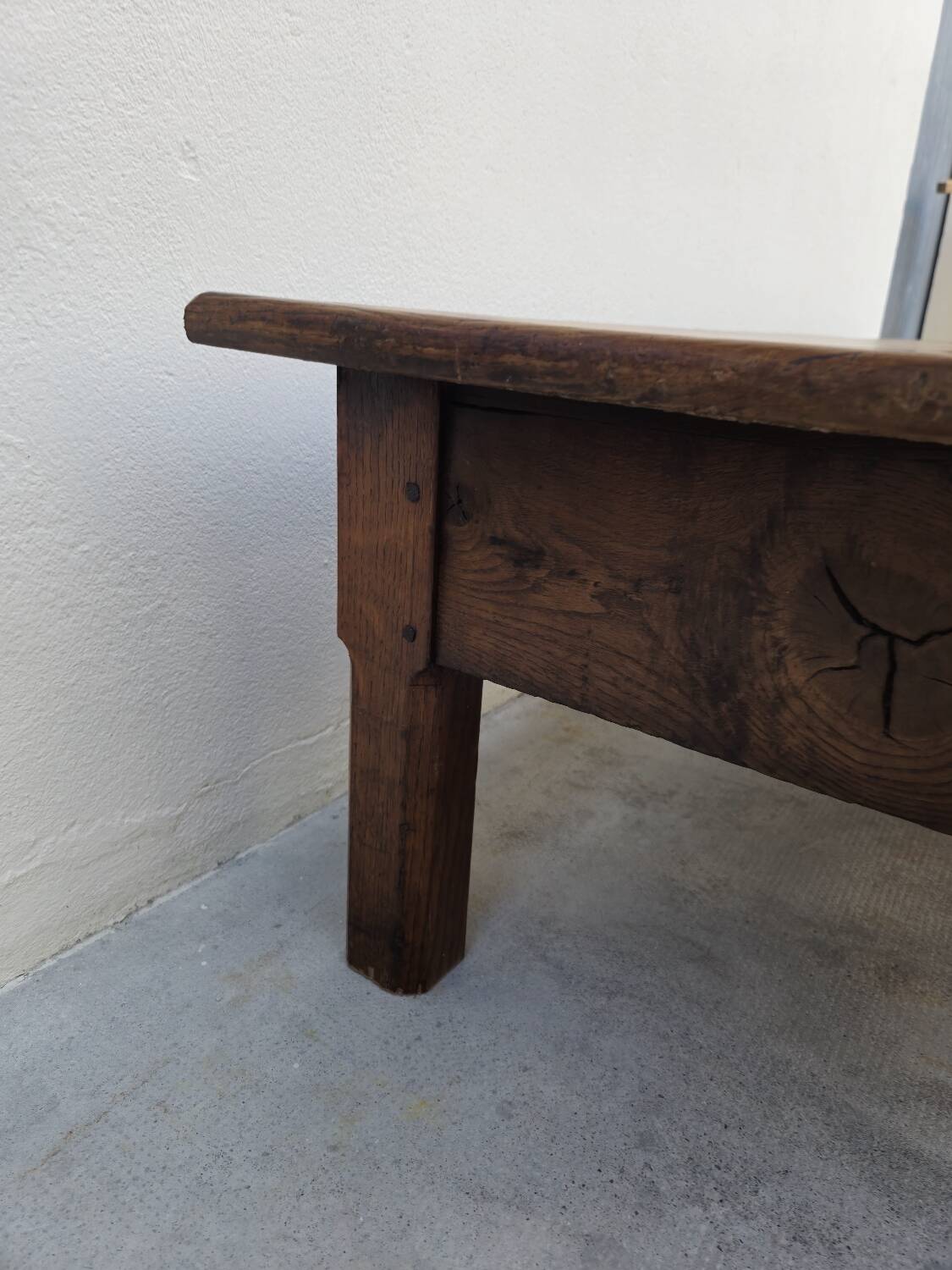 Rustic farmhouse coffee table with two drawers, solid oak, 19th century - 1.97m