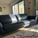 3-seater navy blue leather sofa Ligne Roset model Réflexion