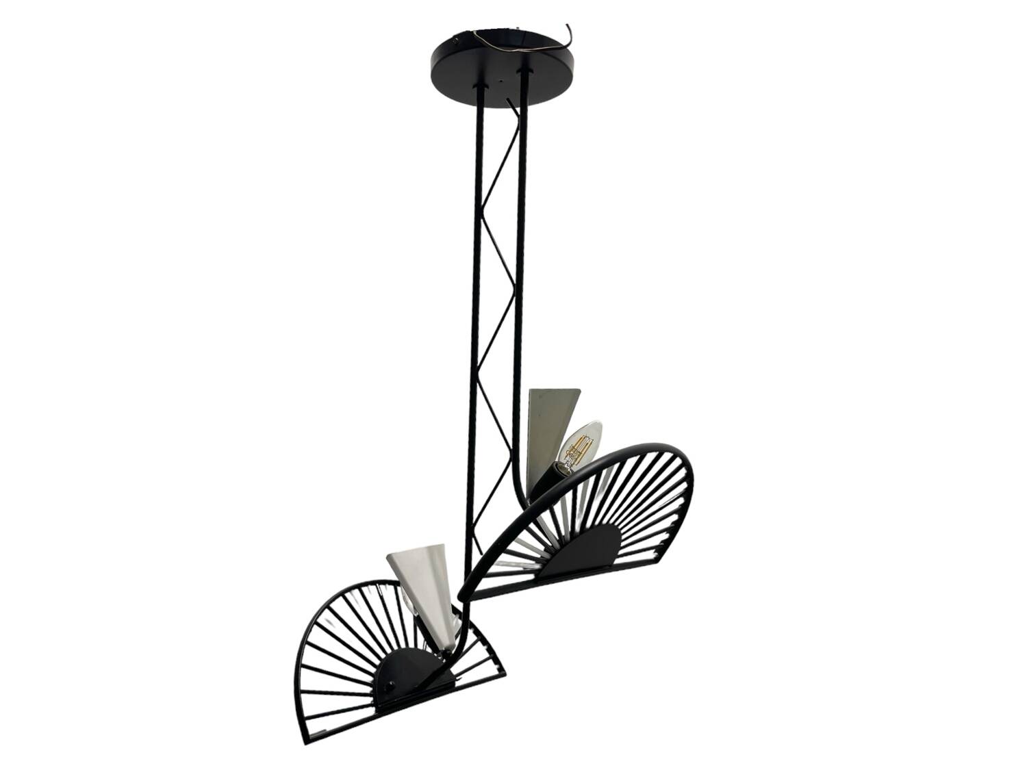 Architectural Black and white Murano Glass Rod  Light Pendant 1980’s