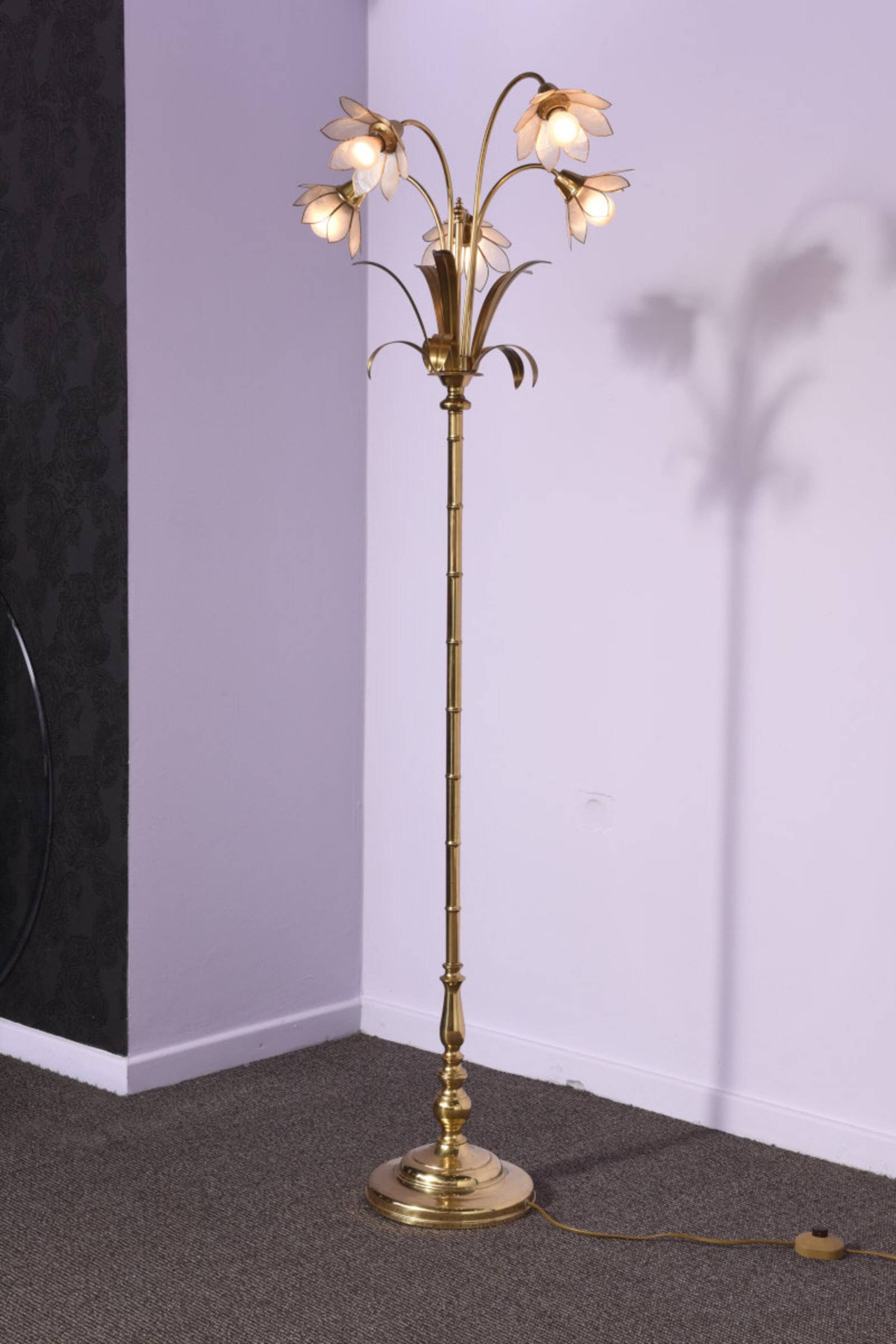 Set of two Maison Jansen style brass floor lamps from 1980.