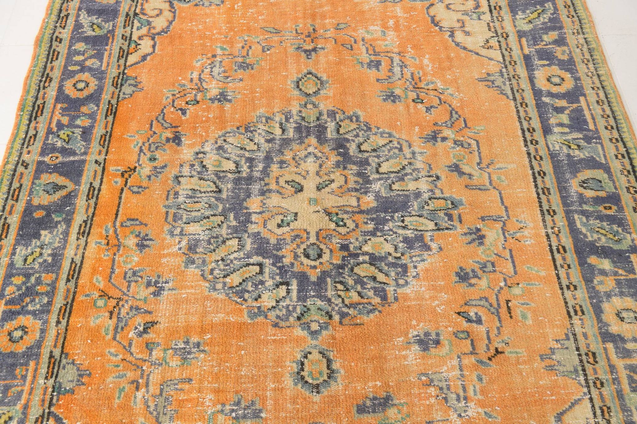6x9 Pumpink Orange & Blue Classic Turkish Area Rug, 187x271Cm