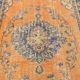 6x9 Pumpink Orange & Blue Classic Turkish Area Rug, 187x271Cm
