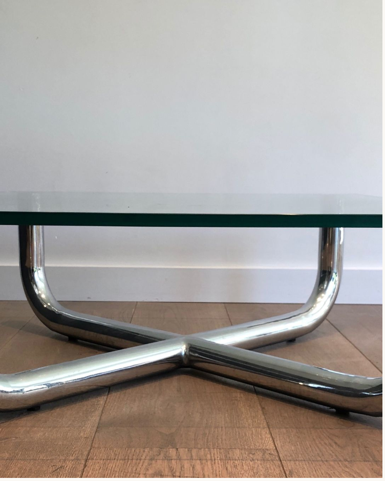 Chrome coffee table with a glass top