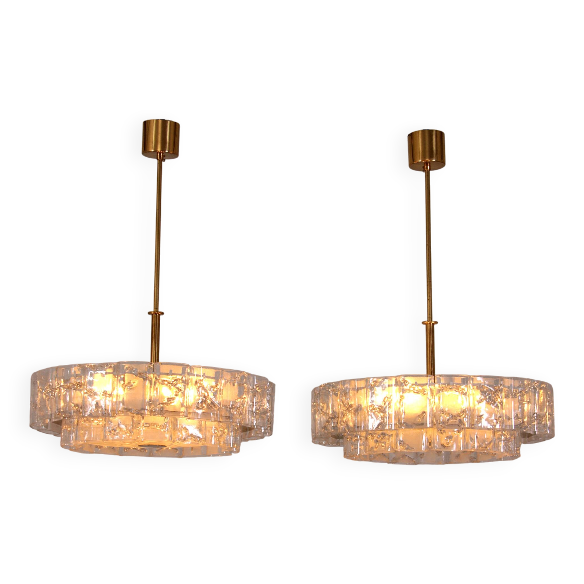 "Pair of Doria Leuchten Mid-Century Brass & Crystal Chandeliers, 1960s"
