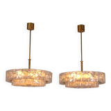"Pair of Doria Leuchten Mid-Century Brass & Crystal Chandeliers, 1960s"