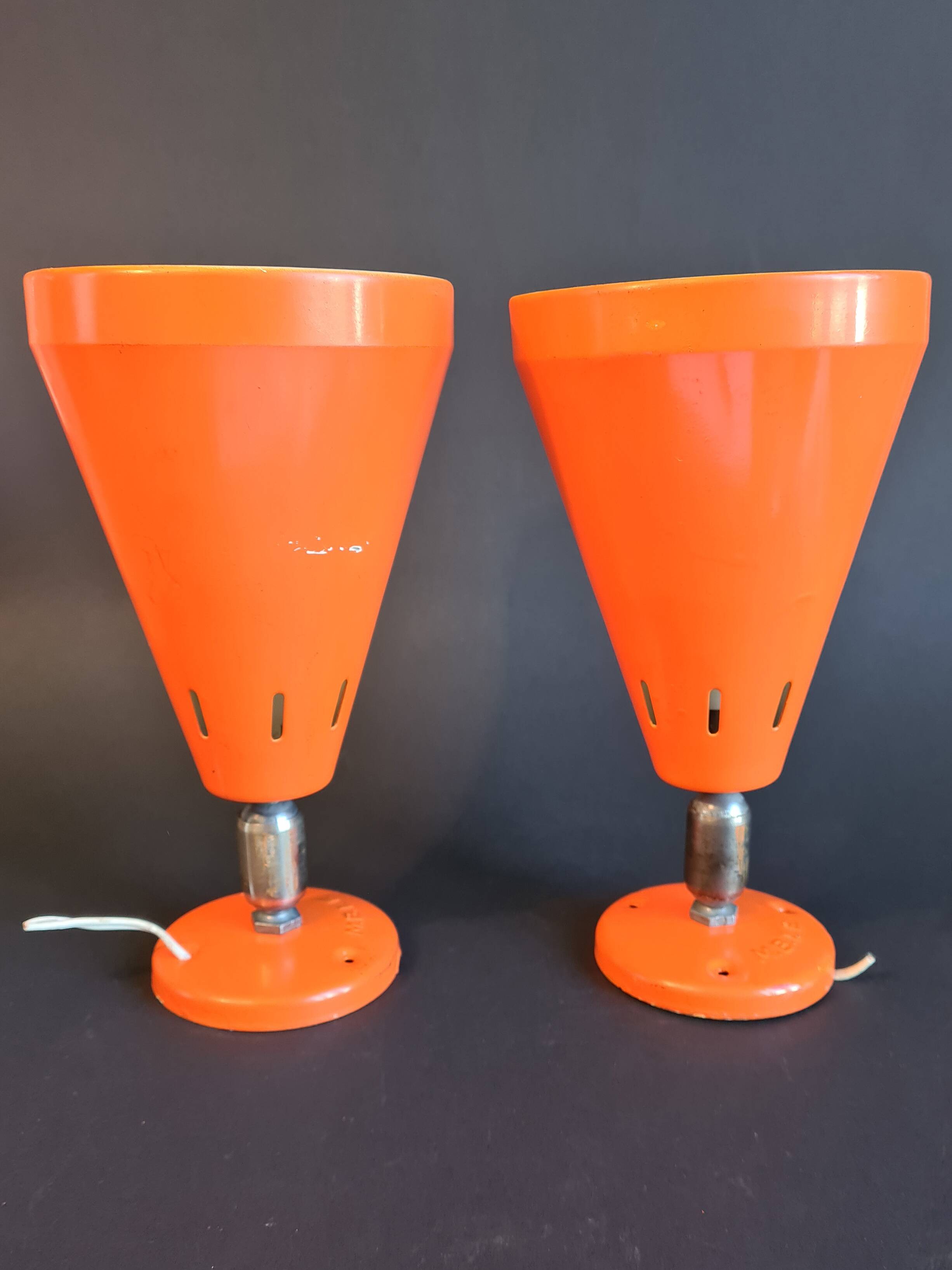 Authentic Pair of Seventies Orange wall lights from the "MBLE" brand.