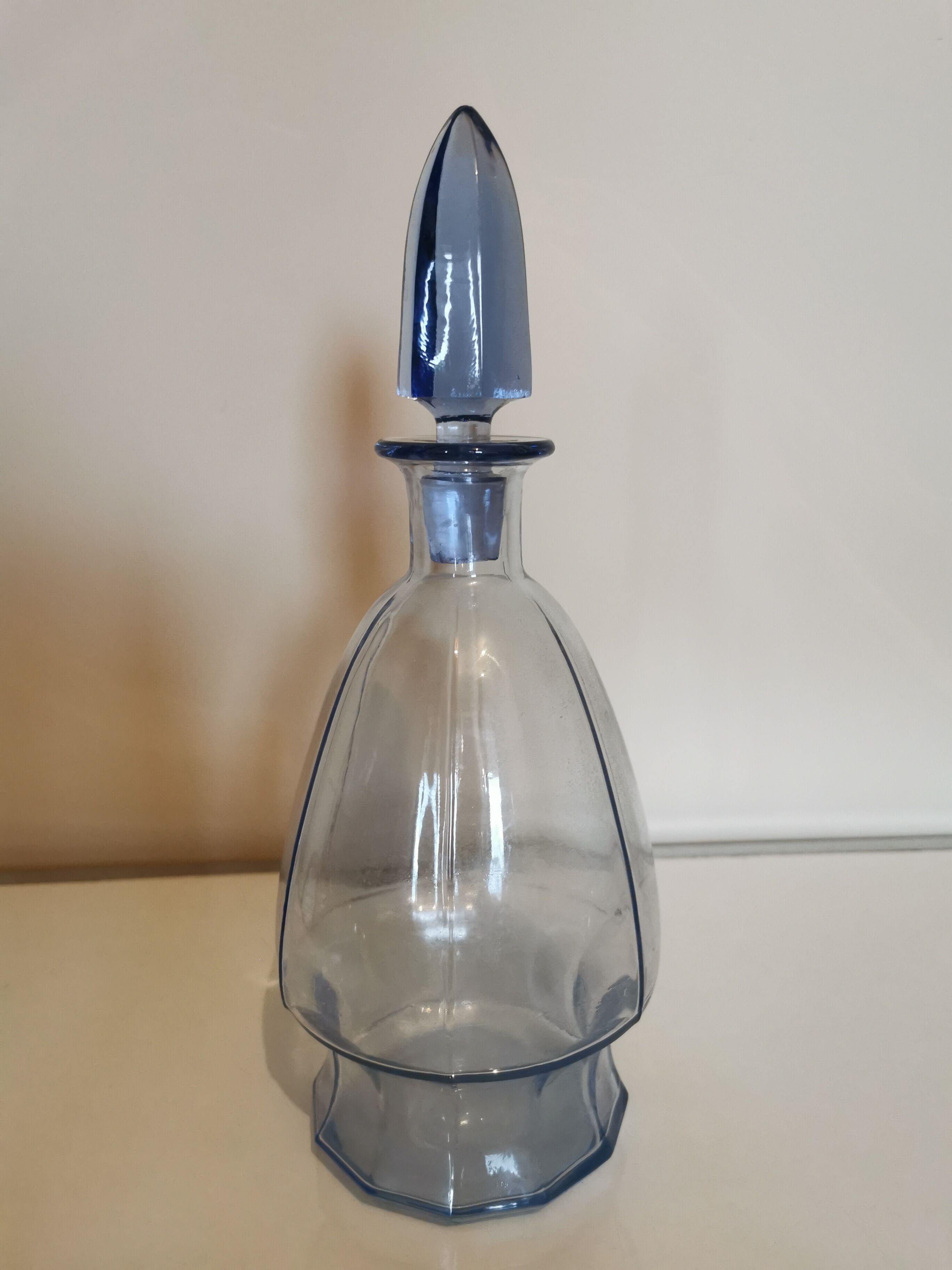 Art Deco decanter in blue glass