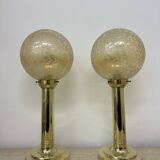 Set of 2 large globe table lamp glass and brass