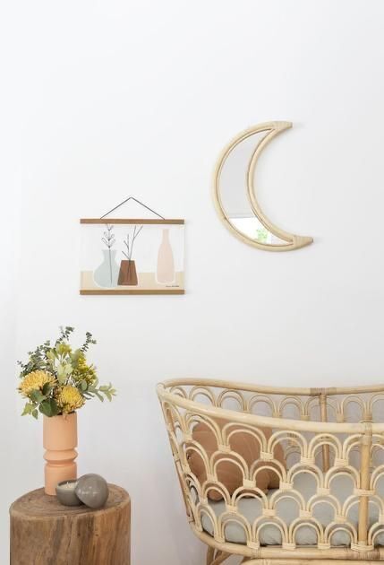 Rattan moon mirror and vintage bohemian cannage