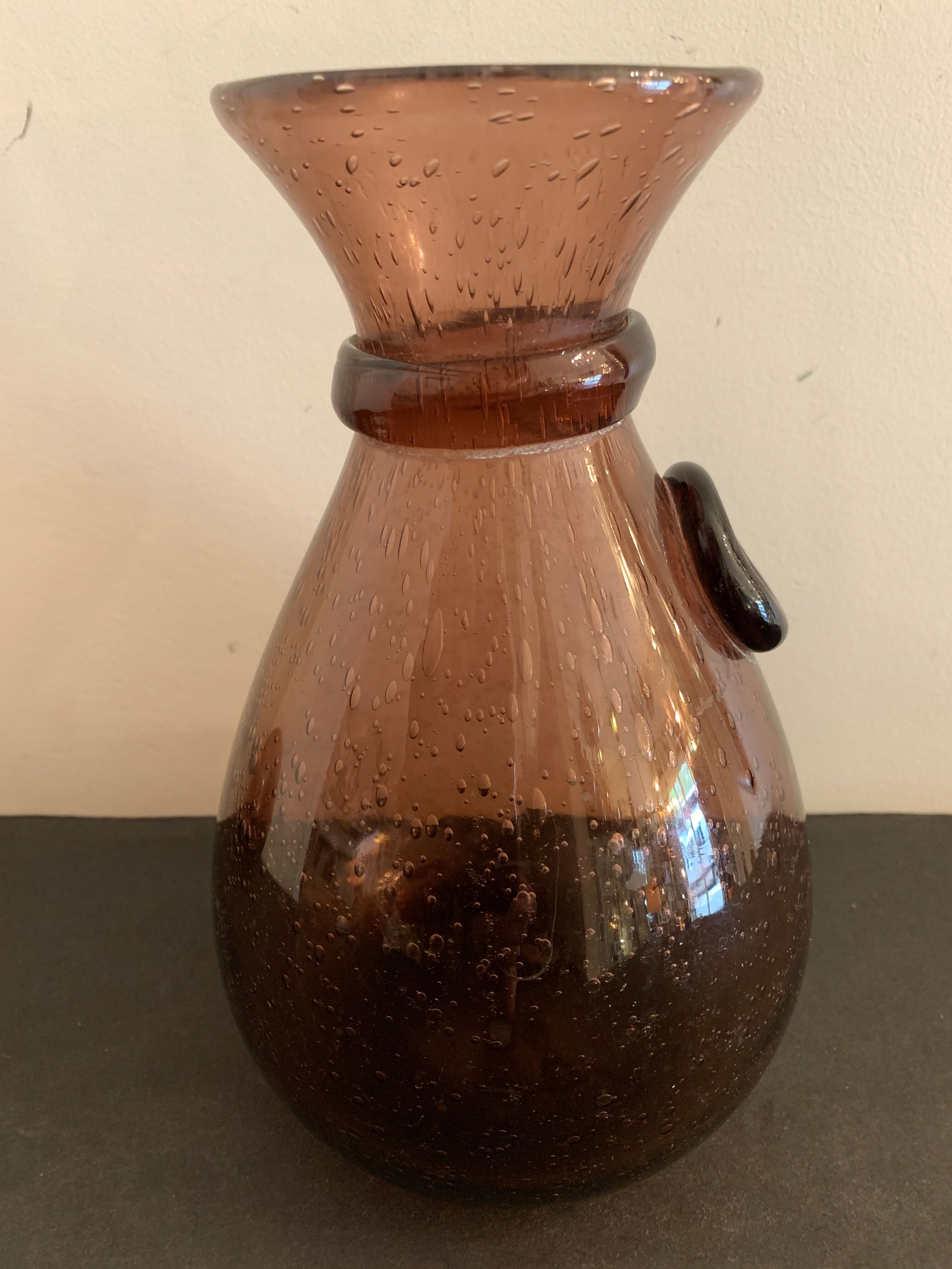 Biot blown glass wine decanter, pink color of the sands
