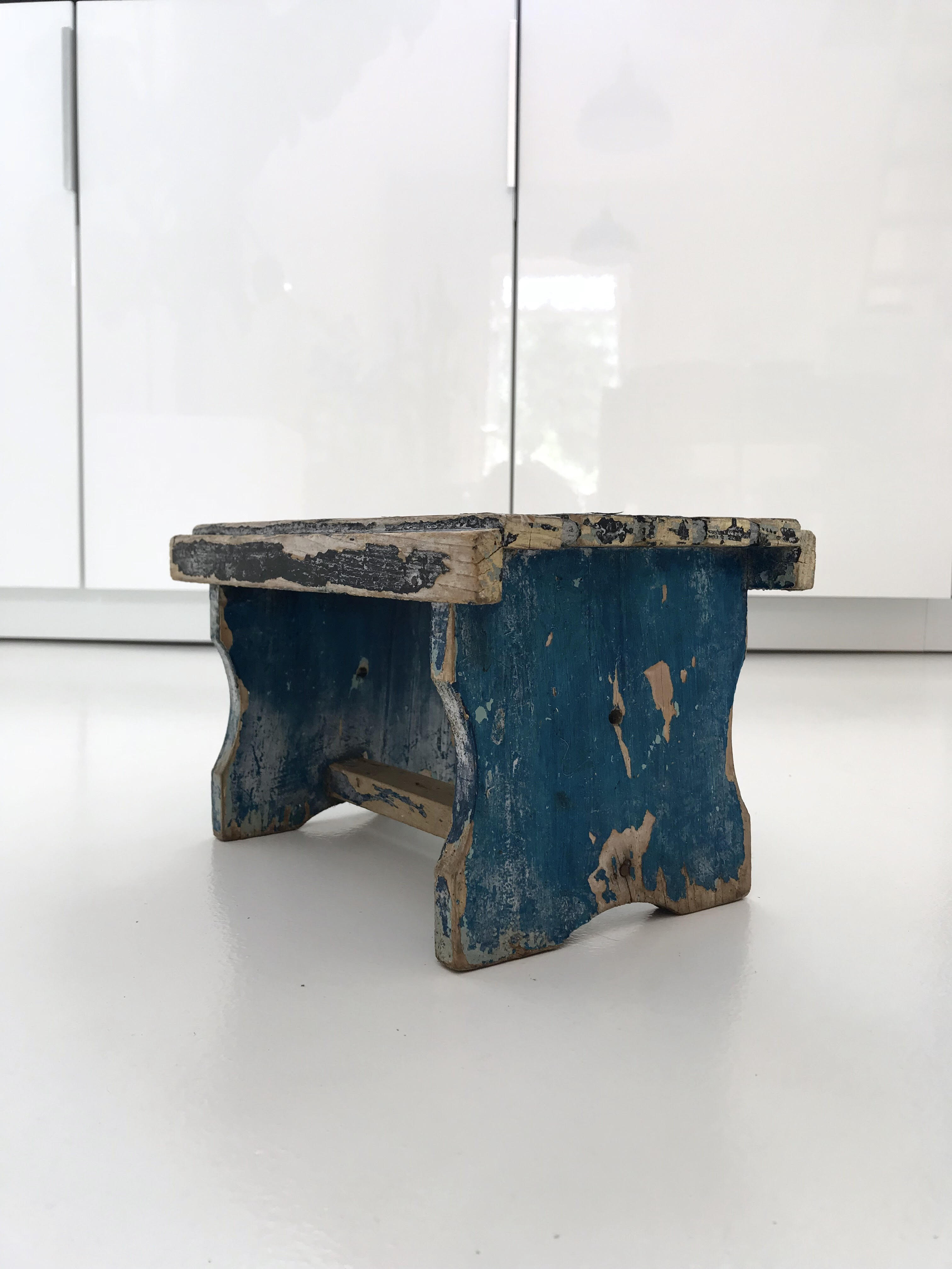 Wooden blue and black stool