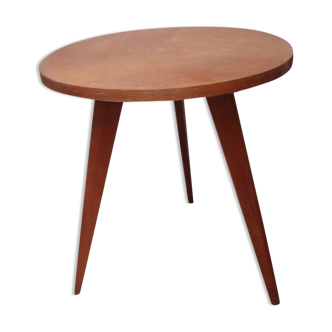 Table ronde en chêne clair avec pied tripode scandinave de 1960