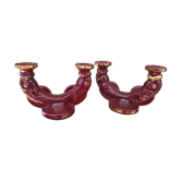 Pair of candlesticks red ceramic fish years 50