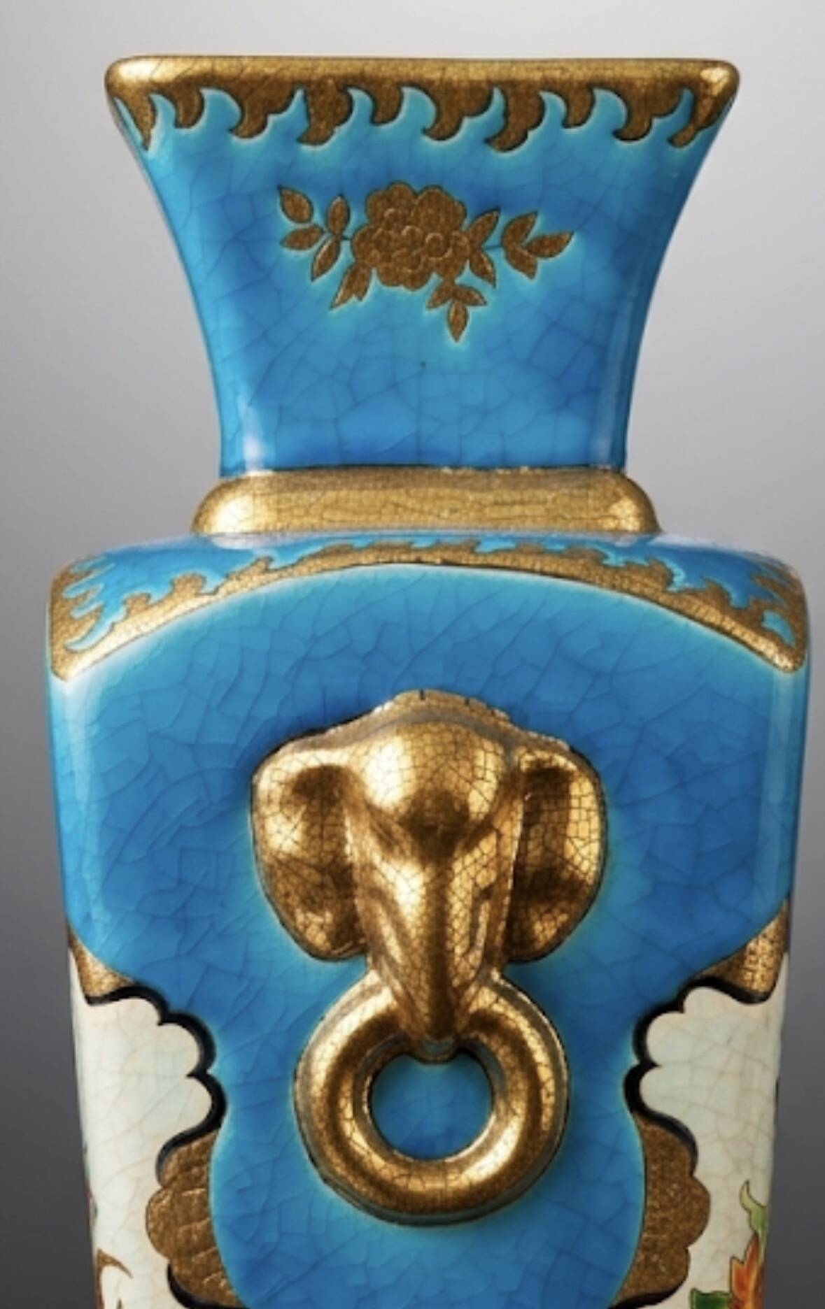 Longwy enamel vase - Art Deco - exotic elephant decoration