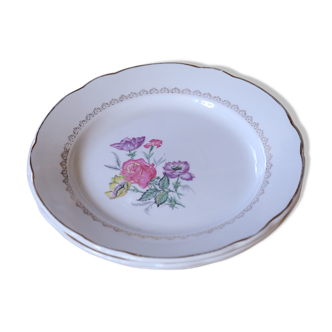 3 Vintage flower plates by Digoin & Sarreguemines