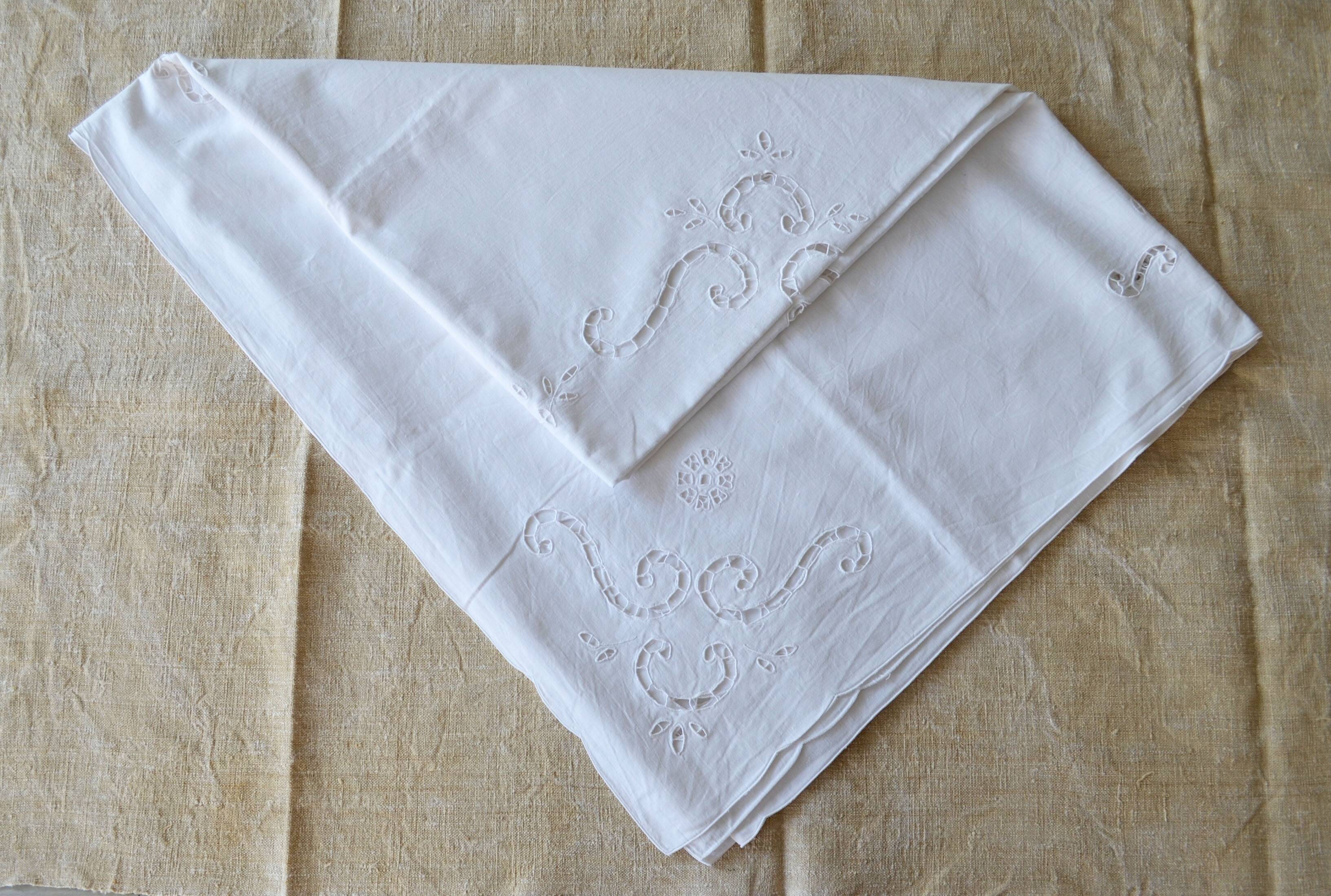 old rectangular white tablecloth brogue embroidery