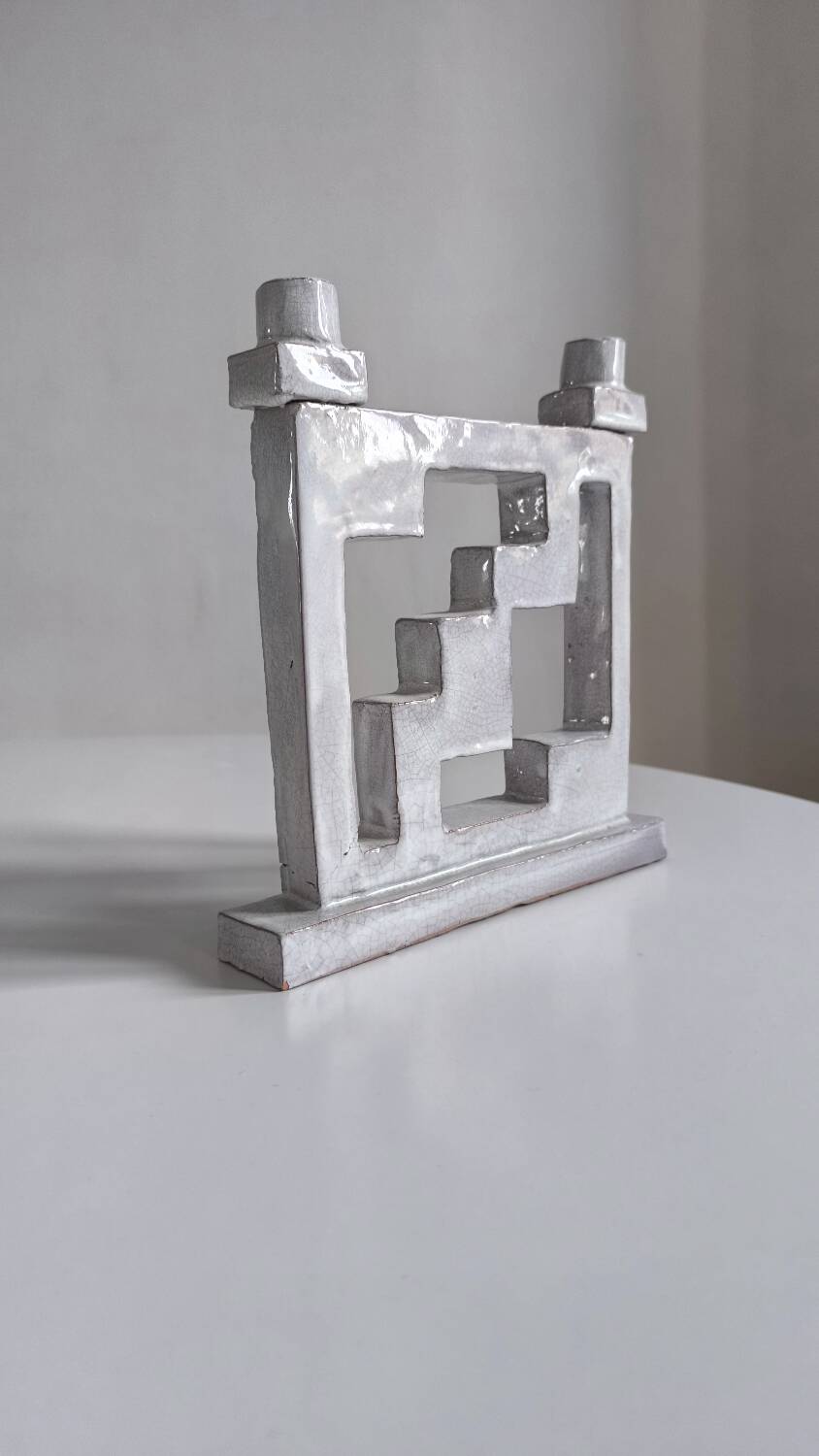 1960s crackle ceramic candle holder