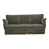 1960s, Danish 3-seater sofa, original green furniture velour, oak wood.