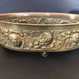 Table planter in embossed brass with floral motif late 19th century