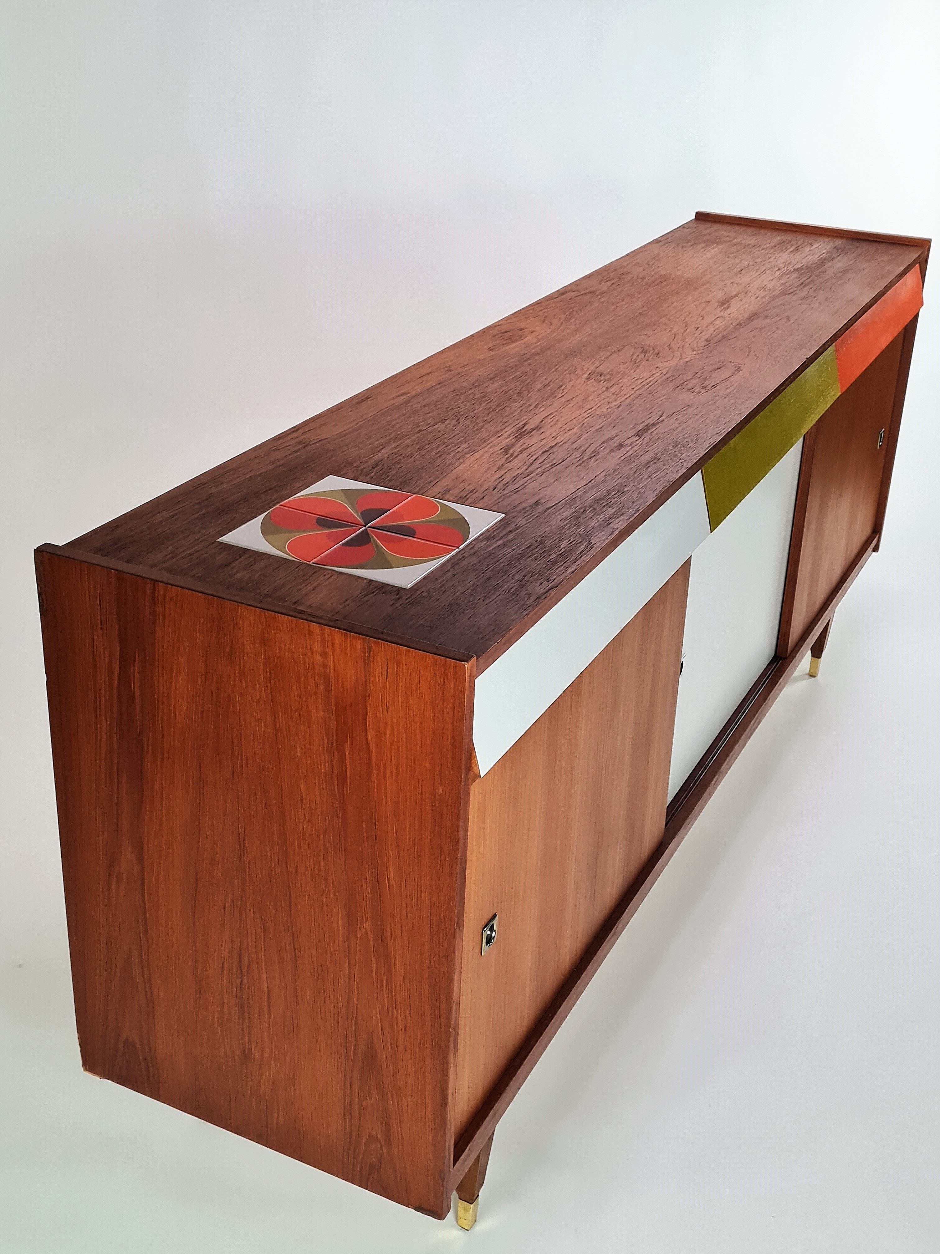 Tricolor sideboard with retro tile insert, circa 1960